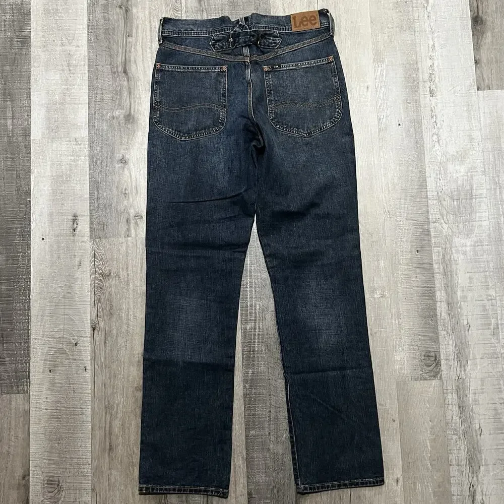 Lee 101 Dark Wash Buckle Back 1930s Cowboy Straight Leg Faded Repro Jeans 32x34